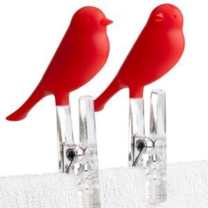 Qualy Design Red Peg Sparrow Bird Clothespins Clips